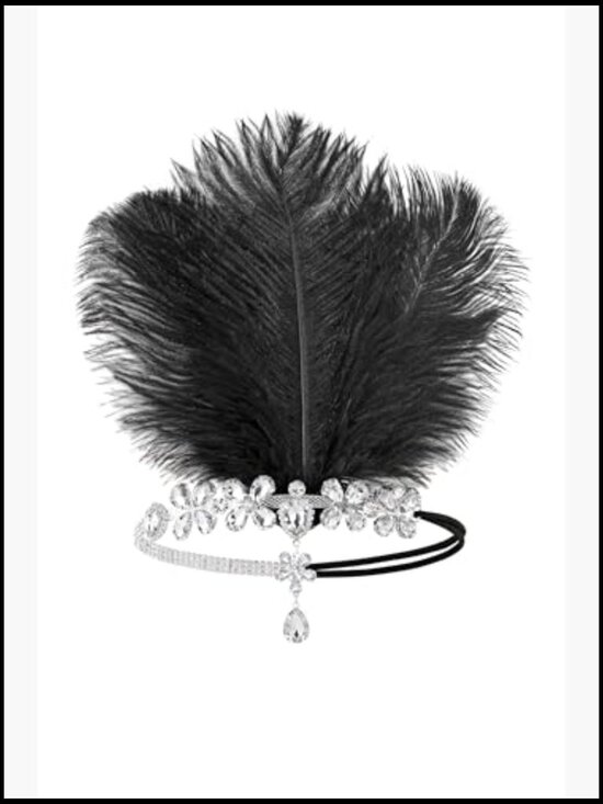 1920s Flapper Feather Headpiece Rhinestone Headband Vintage Art Deco
